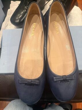 Prada Navy Leather Ballet Flats SIZE 38.5